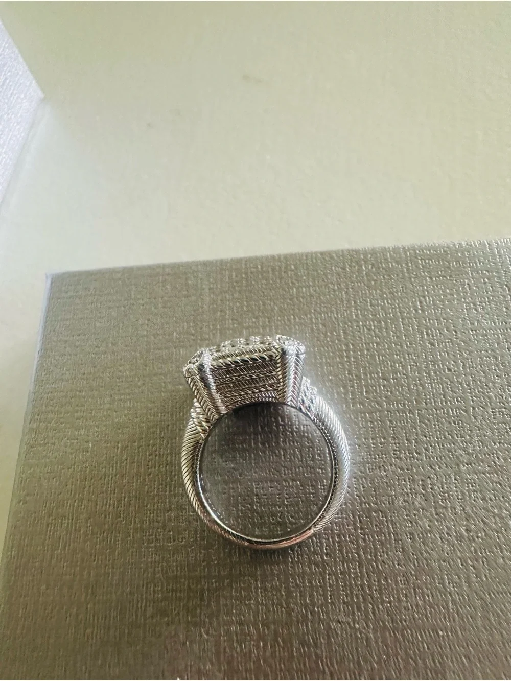 Judith Ripka Silver-Tone Pavé Square Ring with Rope Detail
